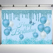 10x8ft Light Blue Happy Birthday Backdrop for Girls Boys Party Background Banner