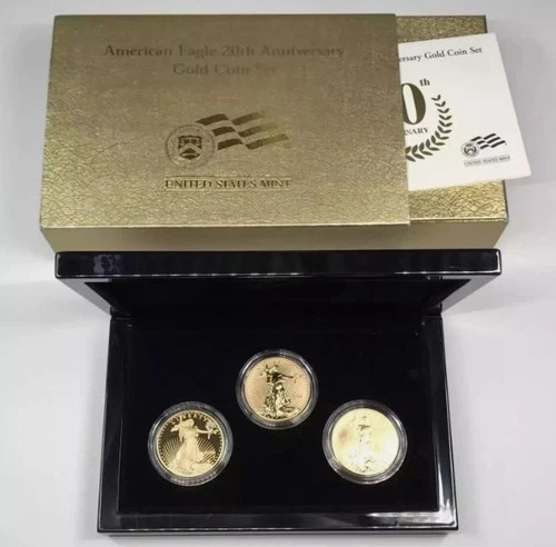 2006-W Eagle 20th Anniv 3-Coin Gold Set Proof/Rev/UNC w/ OGP Box & COA - 3 oz