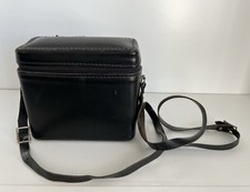 Vtg Camera Bag Satchel Black Leather Long Shoulder Strap Hard Side Carrying Case