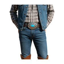 Men Women Silver Metal Buckle Ethnic Aztec Oval Turquoise Trendy Western Fashion