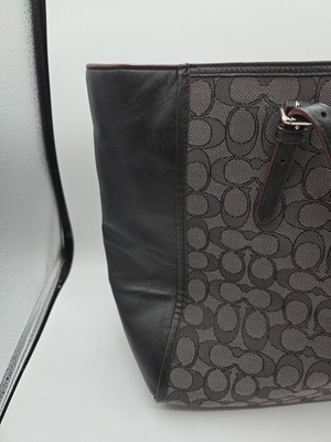 Coach Designer Tote Black Gray Signature Jacquard Turnlock Tote