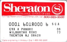 Sheraton Hotels ITT 1973 VIP Credit Card Charge Plate Trenton New Jersey