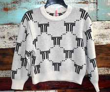 Tory Burch Sport Women's Merino Jacquard T Sweater off white Black Logo Med