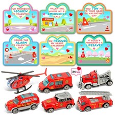 24 Packs Kids Valentines Day Cards, Valentines Greeting Cards With Fire Rescu...