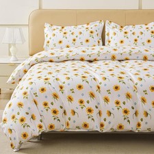 Floral Duvet Cover Queen Size, Sunflower Zipper Closure Duvet Cover Set, Soft