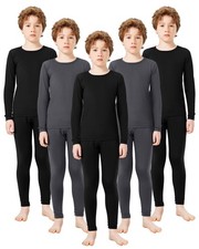 5 Set Thermal Underwear for Boys, Fleece Lined Long Underwear Kids Base Layer...
