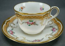 British Bone China 5329 Pink Roses Apricot & Gold Tea Cup & Saucer Circa 1860s