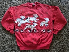 Rare Vintage 90s Disney 101 Dalmatians Youth Red Crewneck sweatshirt SZ M 10/12