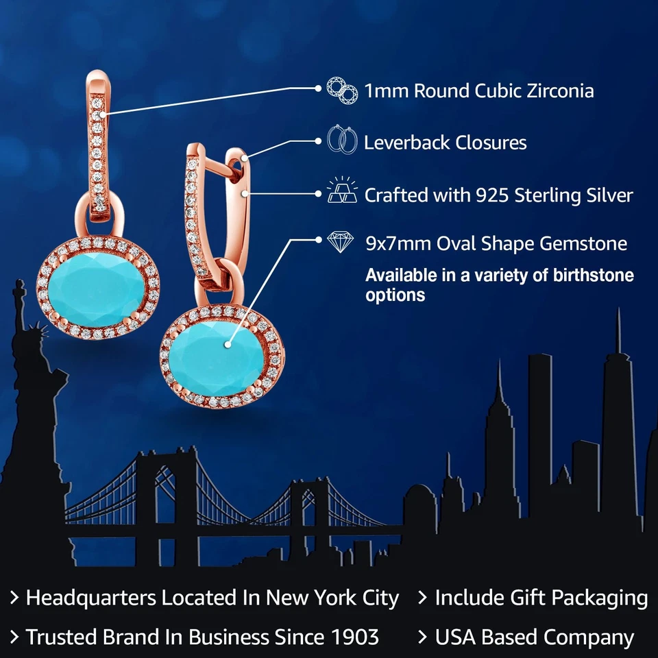 3.84 Ct Oval Green Turquoise 18K Rose Gold Plated Silver Earrings - Image 2 of 4