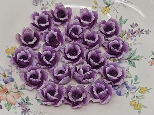 20 pcs Purple Frosted Plastic Rose Flower 3D Cabochons Jewelry Crafts Vintage - product listing photo