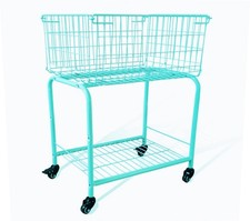 Wire Rolling Laundry Basket on wheels- Metal Cart with 2 'S' Hooks for Clothe...