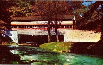 Old Covered Bridge Valley Forge Pennsylvania Fall Foliage Photochrome Postcard