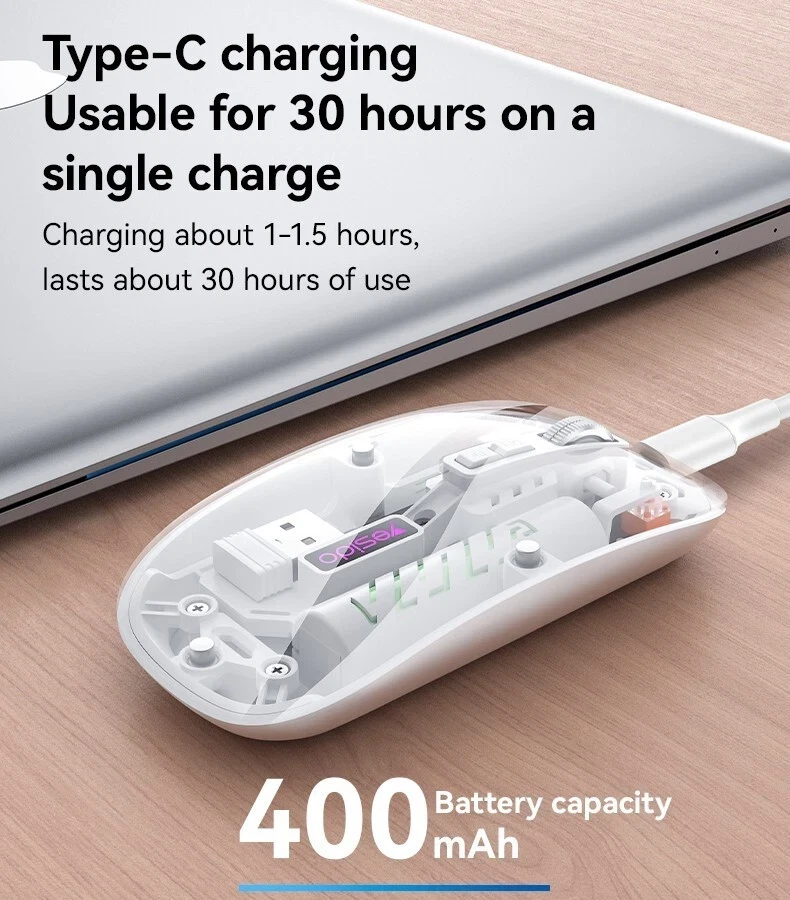 2.4G+BT Wireless Rechargeable Slim Mouse USB Optical Sensor 3DPI PC Laptop | UK - Image 4 of 4