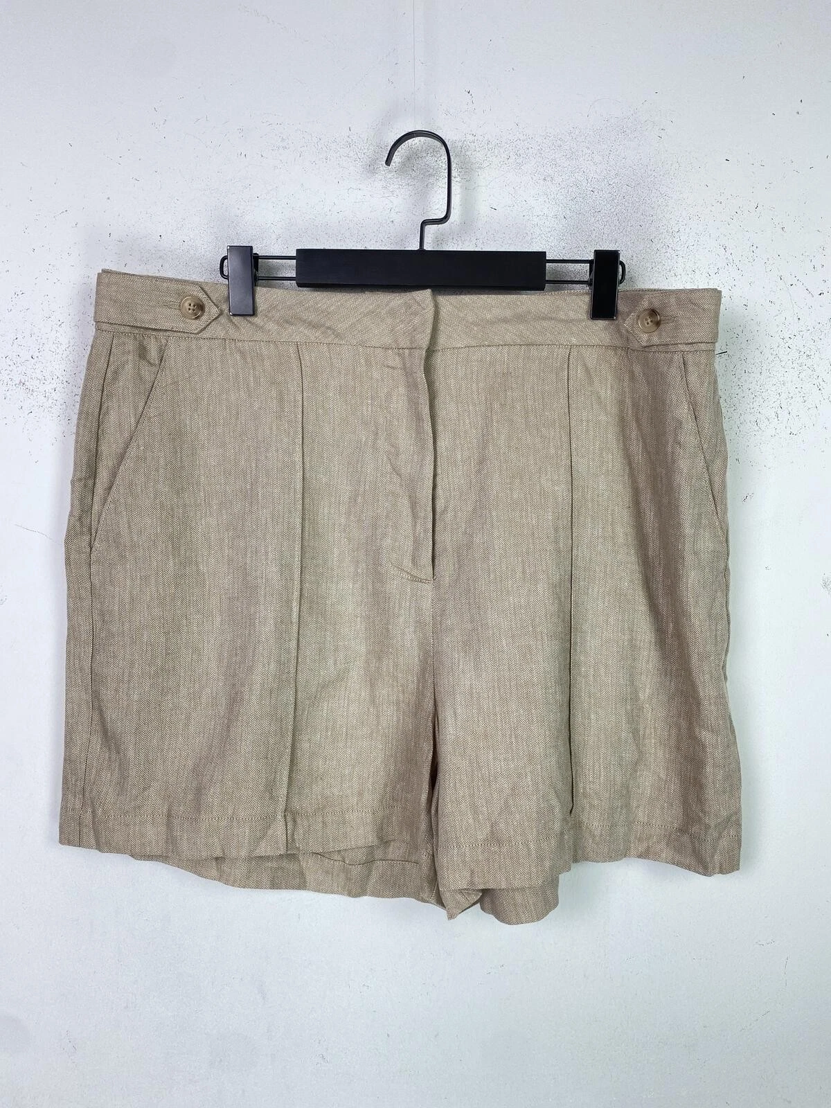 Next Beige Herringbone Linen Blend Shorts High Waist Casual UK 18 NEW