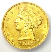 1845 Liberty Gold Half Eagle $5 Coin - Certified ICG MS61 (Choice BU UNC)