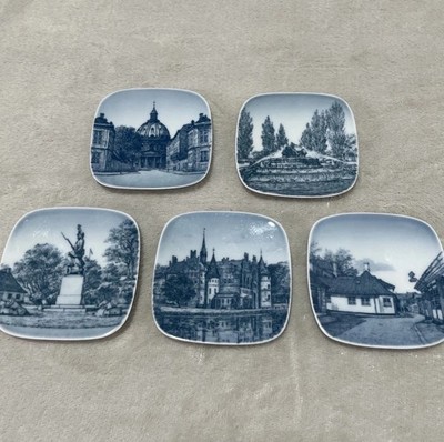 Vintage Denmark B&G Mini Wall Plate Kjobenhavn Set 5 Blue Square Kjeld Bonfils
