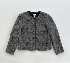 Vintage Talbots Tweed Blazer Jacket Lined Black White Womens Size 12 Made In USA