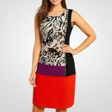 Calvin Klein Animal Print Colorblock Dress w Gold Side Zipper size 12