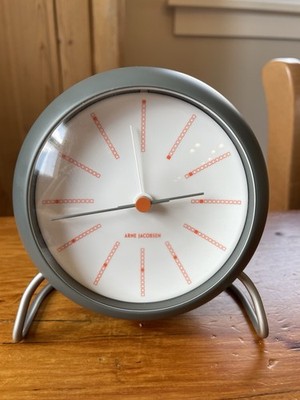Arne Jacobsen Table Alarm Clock Gray Danish Design Icon   Modernist Desk Clock