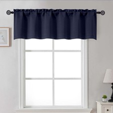 Navy Blue Valance for Windows, Small Blackout Valance Kitchen Curtains for Ba...