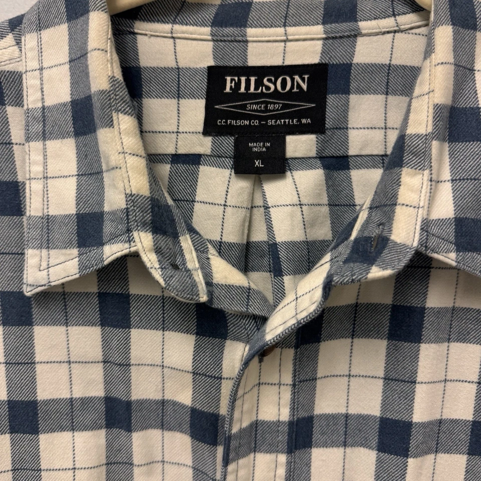 Filson Alaskan Guide Men’s Flannel Shirt XL Cream & Blue Plaid (msrp $145) - Image 2 of 4
