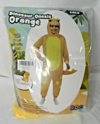 Roc Party Child Size Large Costume Orange Dinosaur hooded one piece New