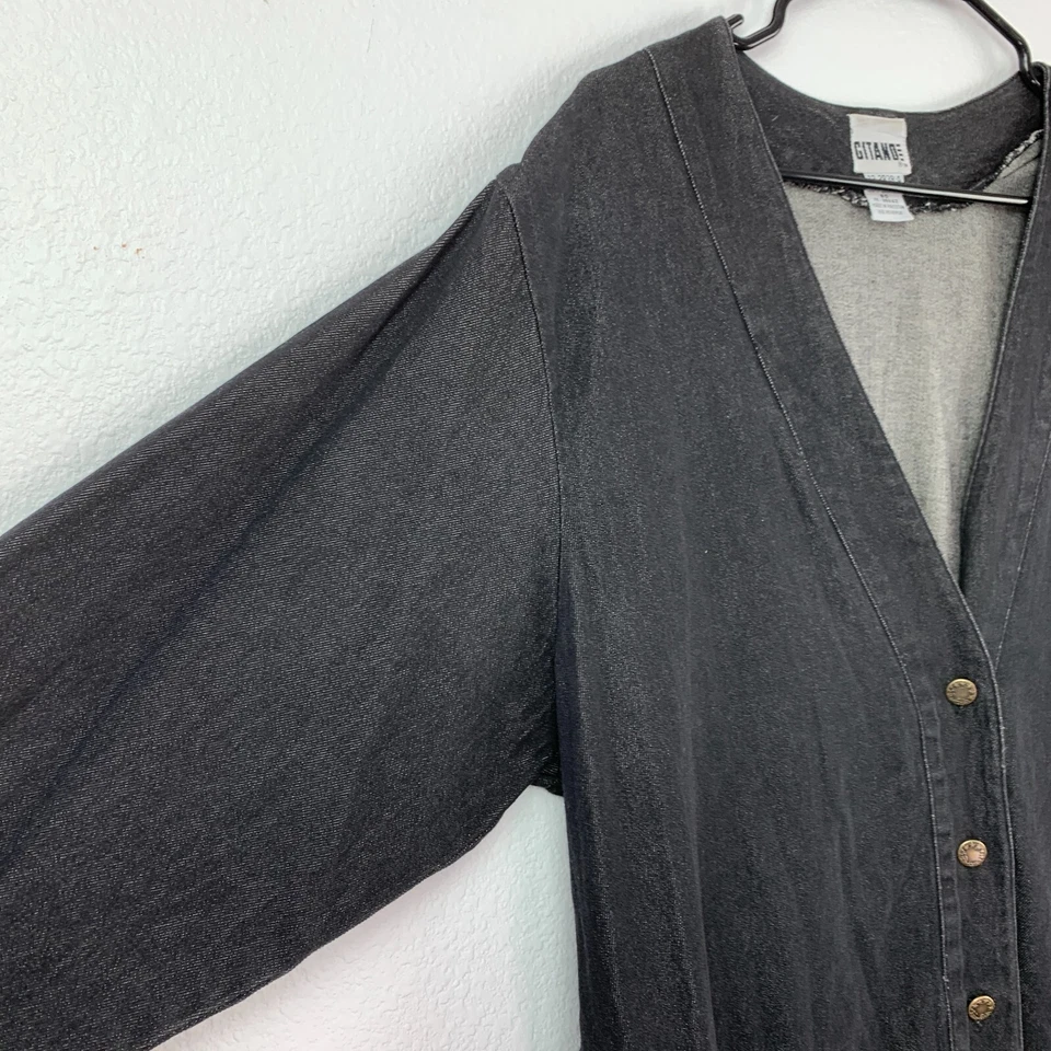 Chaqueta vaquera grunge negra con cuello en V Gitano vintage años 80 90 para mujer XL XXL Foto 4 de 4