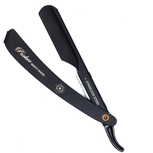 AFEITADORA DE BARBERO Parker PTABK ajustable de acero inoxidable negra borde recto - nueva - Imagen 6 de 6