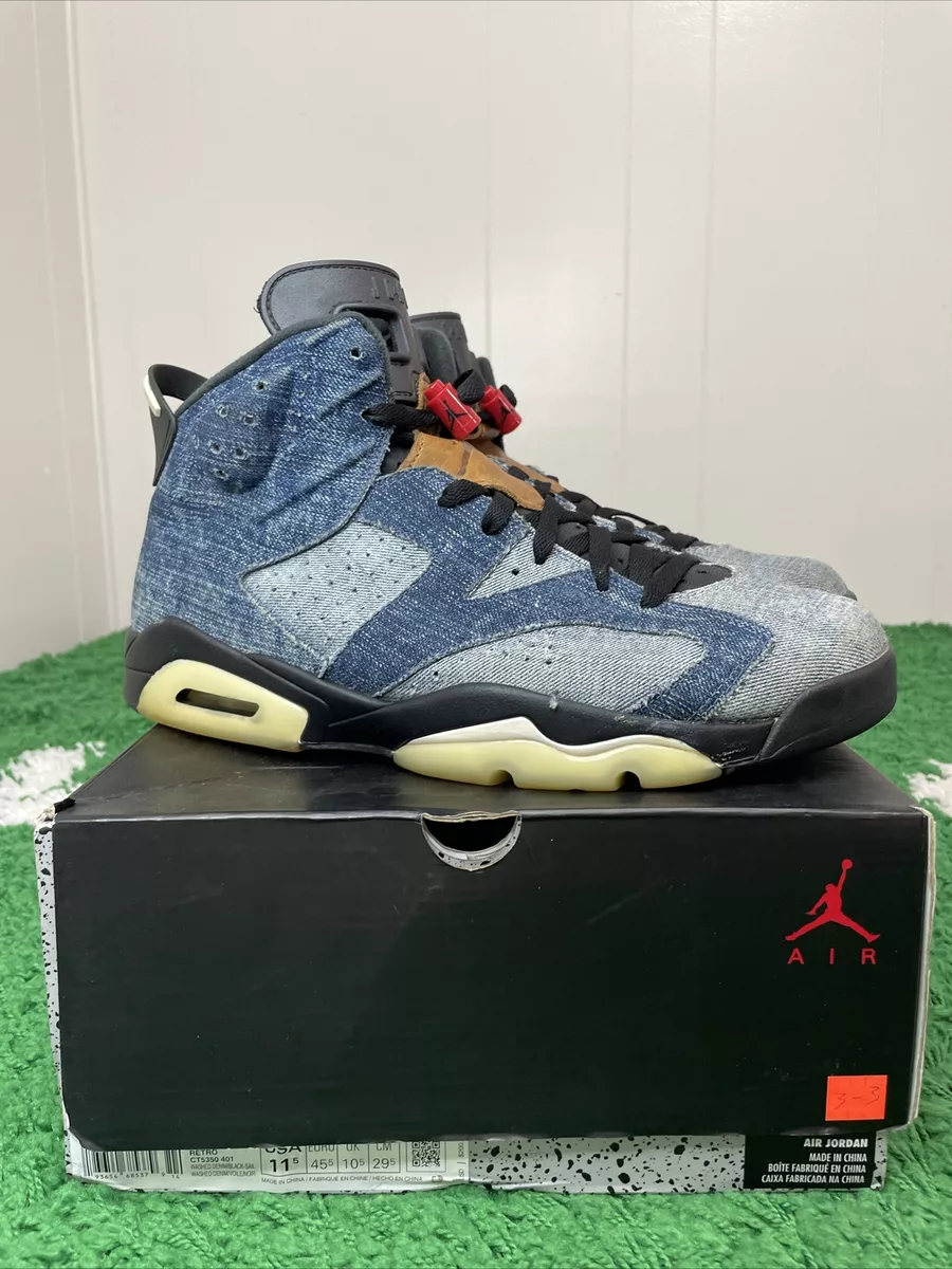 Nike Air Jordan 6 Retro Washed Denim 2019 Size 11.5 CT5350-401 Blue Black Red OG