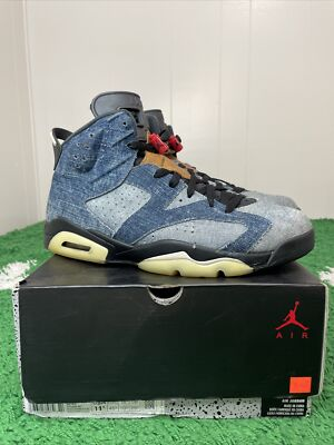 #ad Nike Air Jordan 6 Retro Washed Denim 2019 Size 11.5 CT5350 401 Blue Black Red OG $100.00