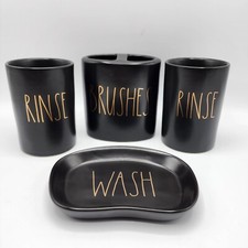 Rae Dunn 4 Piece Bathroom Set "Brushes" "Wash" "Rinse" New no Tag