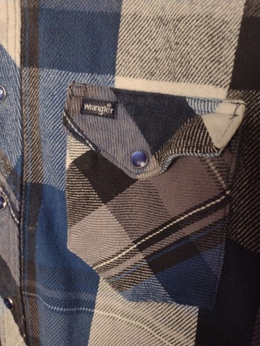 Wrangler Western Shirt Pearl Snaps Heavy Flannel Plaid Men's Size XL 17-17 1/2 - Picture 2 of 9