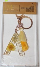 Modern Expressions Monogram Keychain Letter " A " Yellow Floral w Pom Pom Tassel