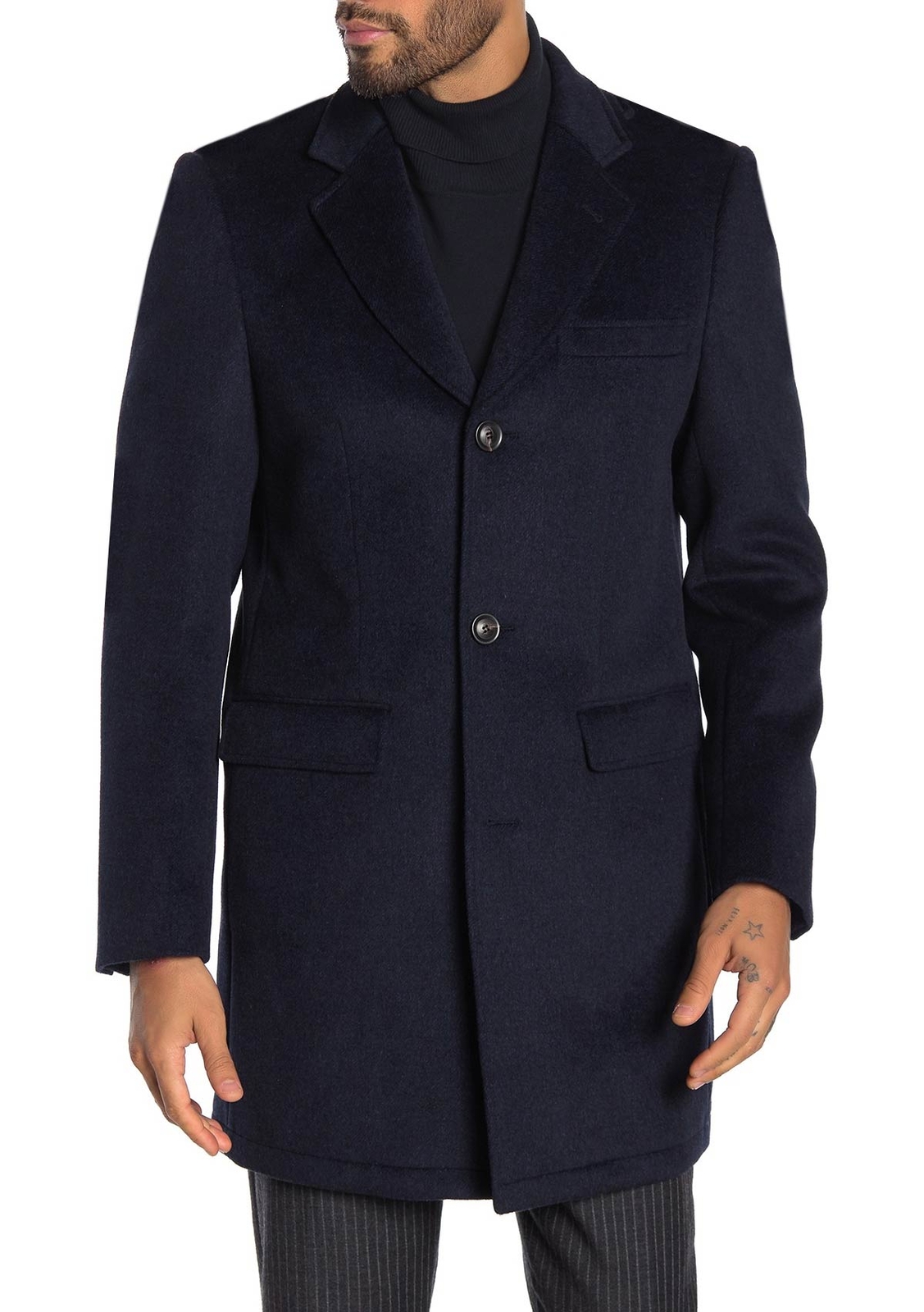 Elements By Jack Victor Мужское пальто с вырезами на лацканах от Jenson 42R Темно-синий