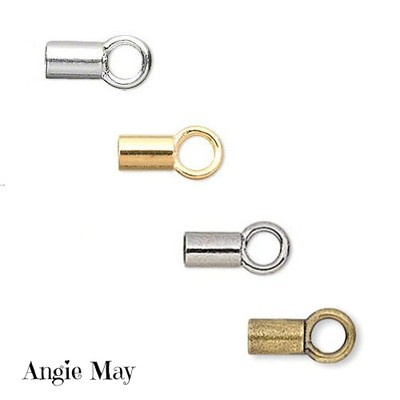 24 100 Gold Silver Gunmetal Plated Brass Crimp Tube With Loop 3.5 x 2mm Cord End