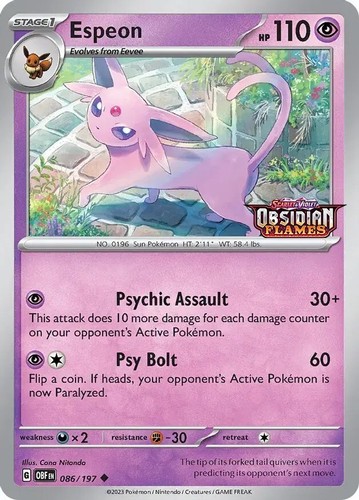 Espeon 086/197 NM / M Obsidian Flames Pokemon Card $2 Combined