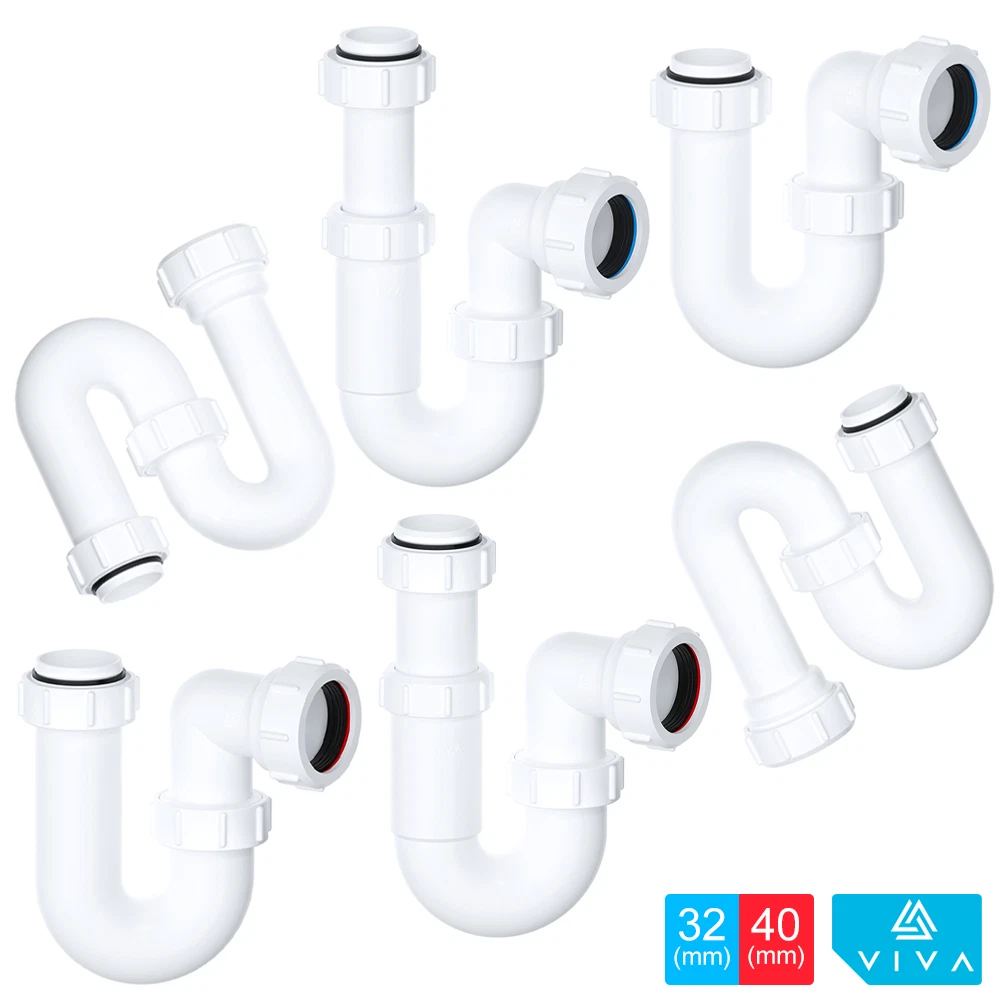 VIVA 32mm 40mm U Bend P S Trap Basin Sink Waste Pipe Telescopic Swivel EASI FLO