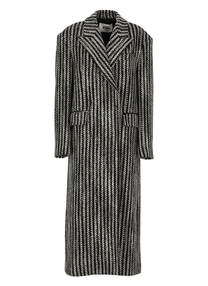 BNWT MSGM Herringbone Double Breasted Overcoat IT42 UK10 Black White RRP £895