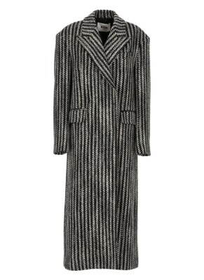 BNWT MSGM Herringbone Double Breasted Overcoat IT36 UK4 Black White RRP £895