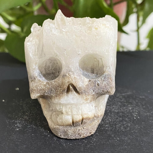 275G Natural white crystal cluster mineral specimen hand-carved skull - Afbeelding 1 van 12