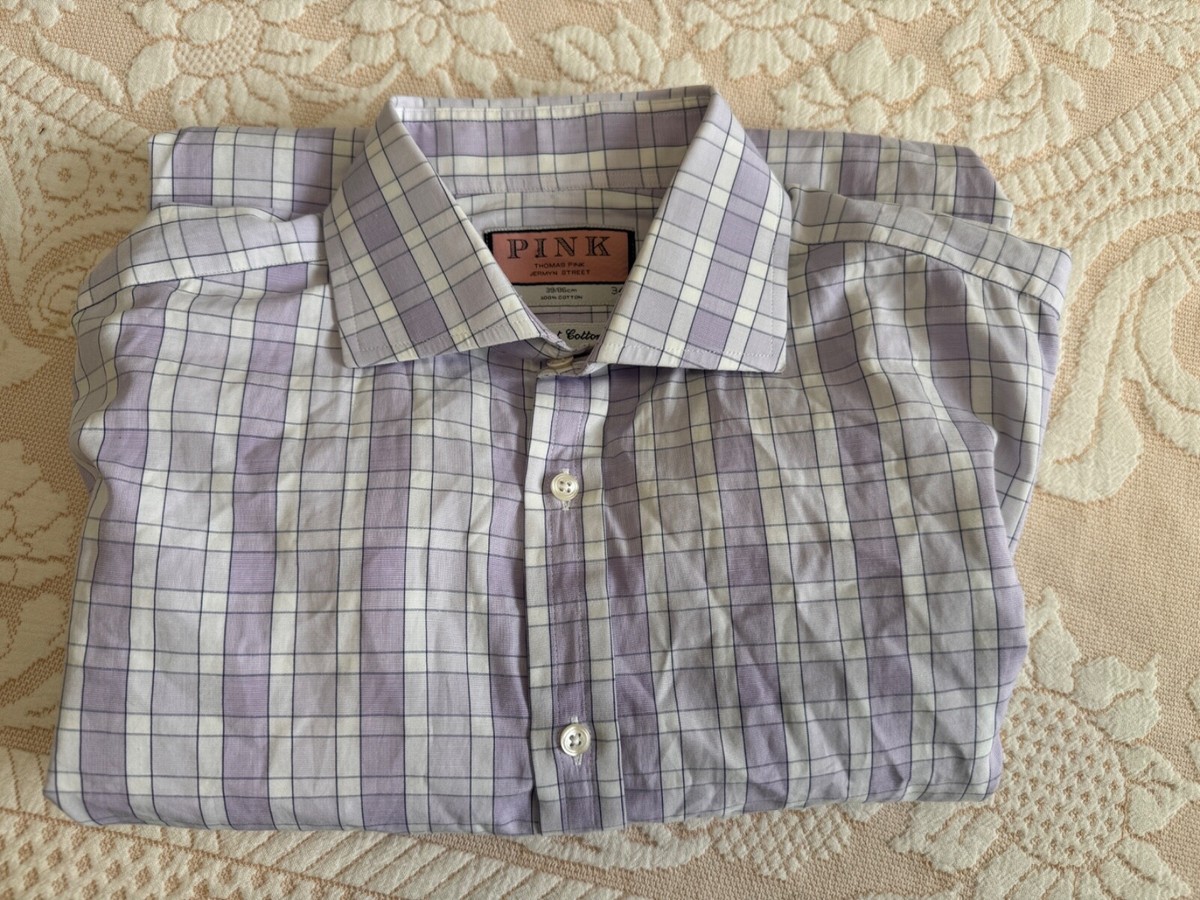 Thomas Pink Mens Dress Shirt French Cuff Multicolor Check Size