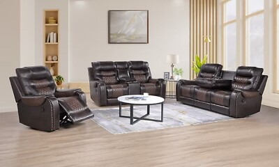 Prescot 3-Piece Brown Air Leather Reclining Sofa Set