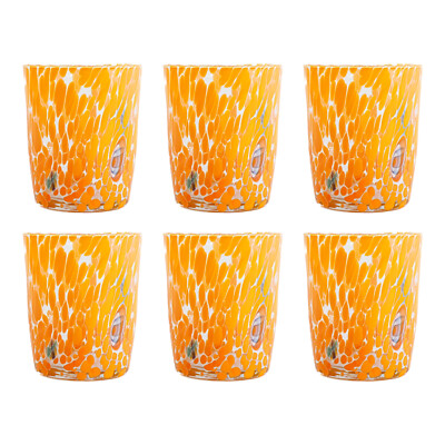 Set Sechs 6 Murano Becher Millefiori Orange Handgeblasen Kunstglas