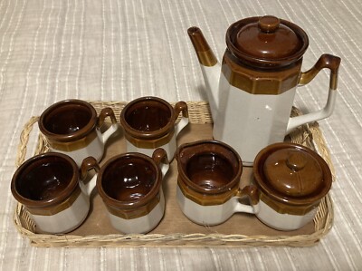 Stoneware Polygon 10 piece Coffee Set w/ tray coffee pot mugs sugar creamer