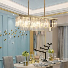 Crystal Dining Room Island Pendant Lamp Long Chandeliers Rectangle Ceiling Light