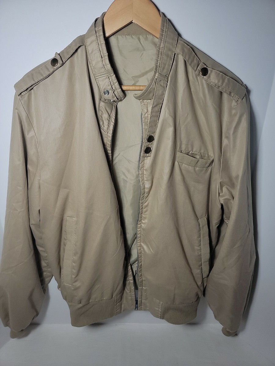 Vintage 50s 60s Swingster Zip Up Jacket Tan Snap Collar Shoulders