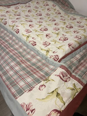 Patchwork Quilt Handarbeit Tagesdecke Quilt Blau Blumen Double 82x92''