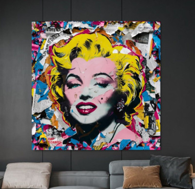 LEINWAND BILD BIS 140x140x5 Marilyn Monroe POP-ART BUNTE COLLAGE WANDBILD MODERN