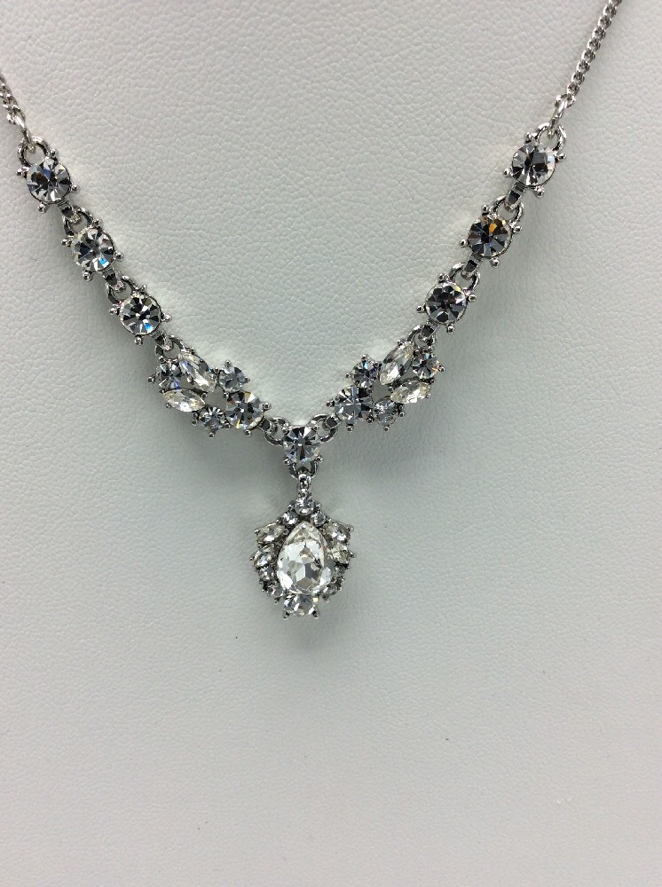 $68 Givenchy Multi Crystal Silver Tone Teardrop Pendant