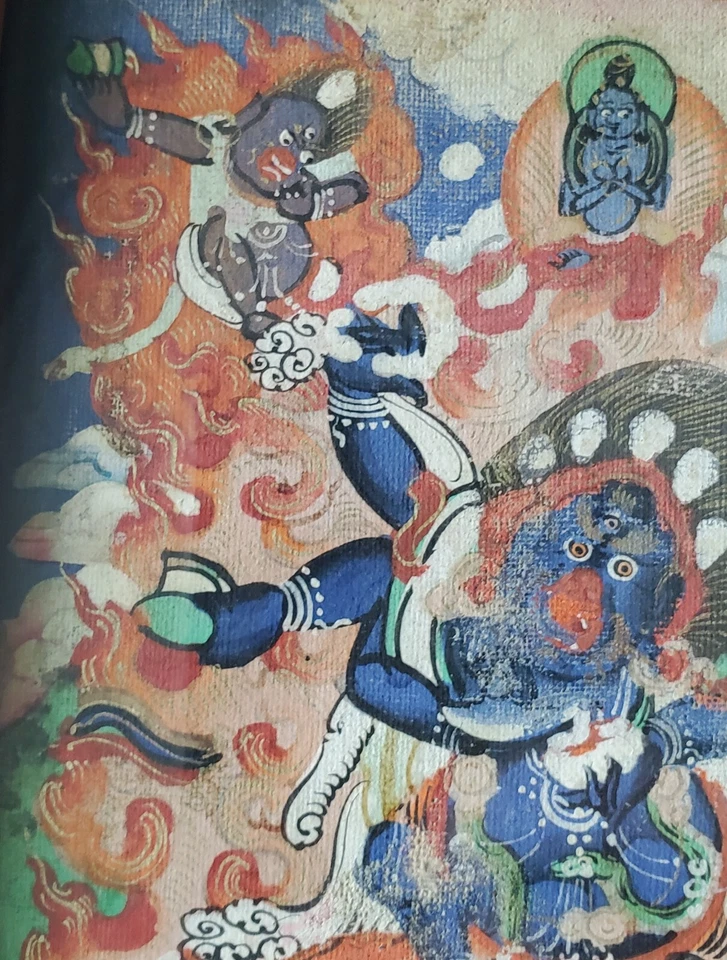 Antigua pintura Thanka Thangka mongola tibetana enmarcada Buda Mahakala Foto 3 de 4